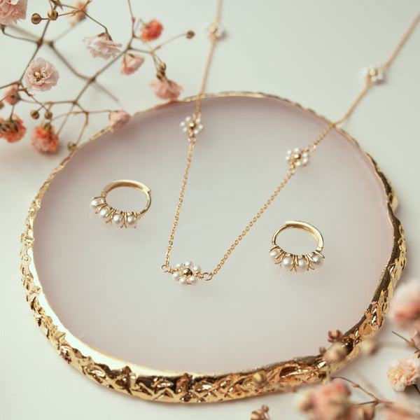 10k Solid Gold Freshwater Pearl Huggies - - Earrings - Ofina