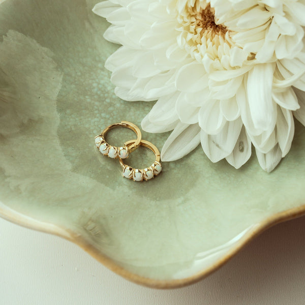 10k Solid Gold Opal Huggies - - Earrings - Ofina