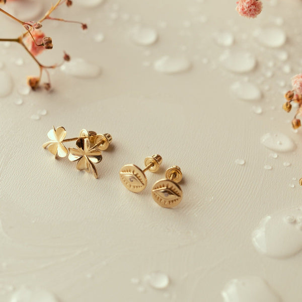 10k Solid Gold Four Leaf Clover Studs - - Earrings - Ofina