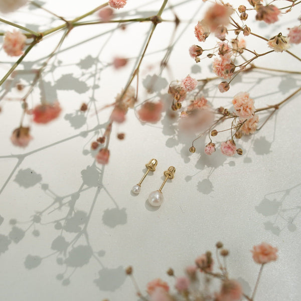 10k Solid Gold Pearl Studs - - Earrings - Ofina