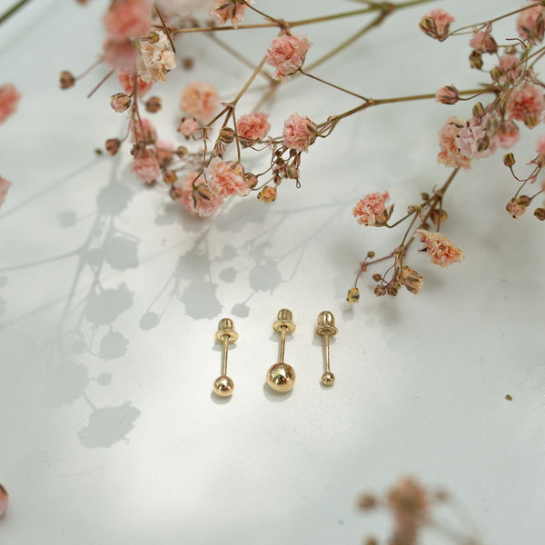 10k Solid Gold Sphere Studs - - Earrings - Ofina