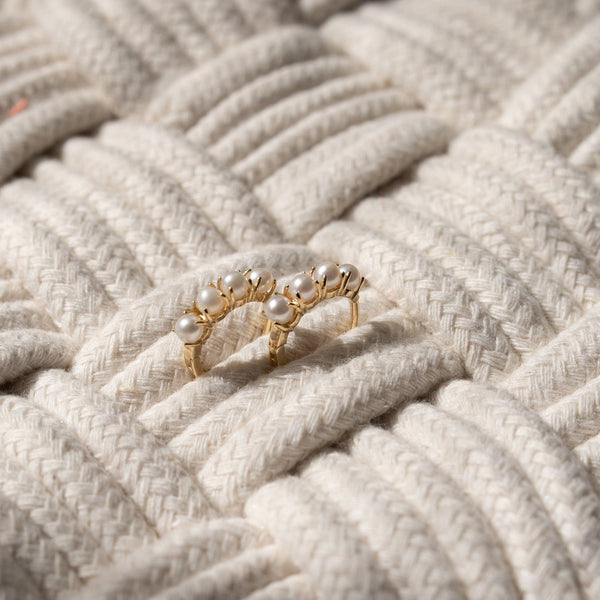 10k Solid Gold Freshwater Pearl Huggies - - Earrings - Ofina