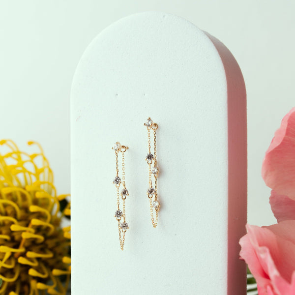 14k Solid Gold Multi-CZ Drop Studs - - Earrings - Ofina