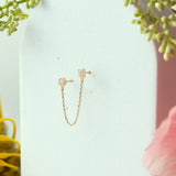 14k Solid Gold CZ Circle / Emerald Dangle Chain Studs - - Earrings - Ofina