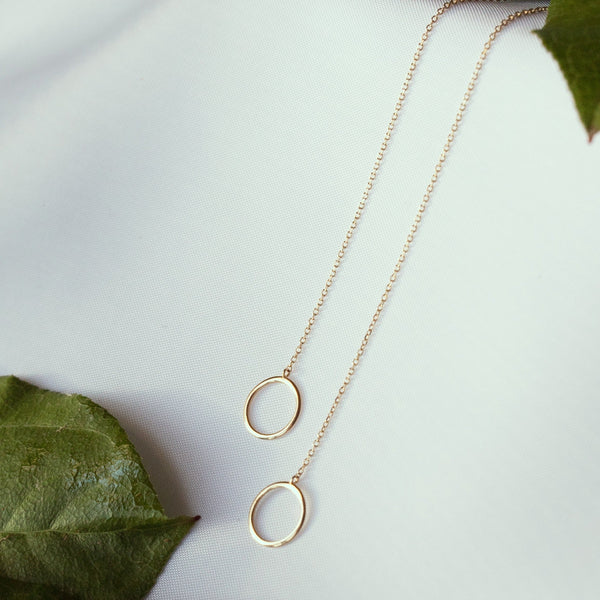14k Solid Gold Circle Ear Threaders - - Earrings - Ofina