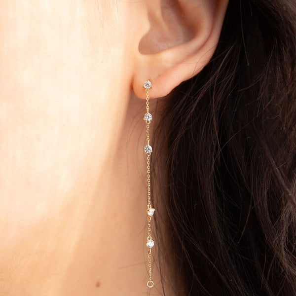 14k Solid Gold Multi-CZ Drop Studs - - Earrings - Ofina