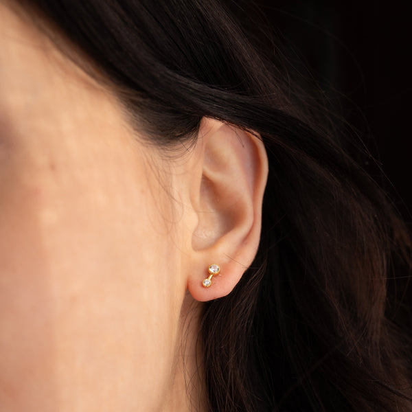 Double CZ Drop Studs - - Earrings - Ofina