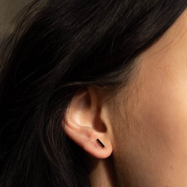 Black CZ Bar Studs - - Earrings - Ofina