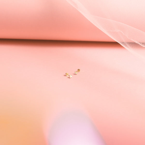 10k Solid Gold Opal Studs - - Earrings - Ofina