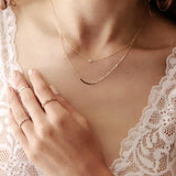 Solid Gold CZ / Curved Tube Double Strand Necklace - - Necklaces - Ofina