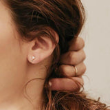 10k Solid Gold CZ Square Prong Huggie Studs - - Earrings - Ofina