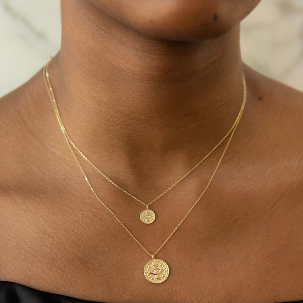 14k Solid Gold Evil Eye Coin Necklace - - Necklaces - Ofina