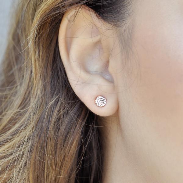 10k Solid Gold CZ Circle Studs - - Earrings - Ofina