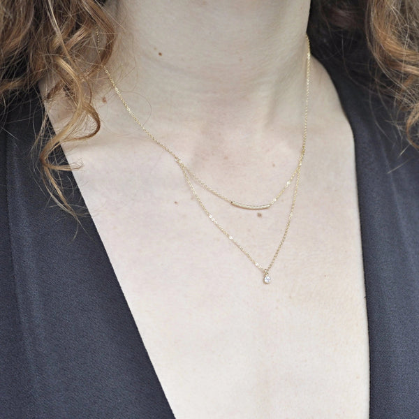 Double Strand Tube + CZ Necklace - - Necklaces - Ofina