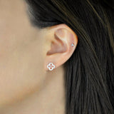 10k Solid Gold CZ Clover Studs - - Earrings - Ofina