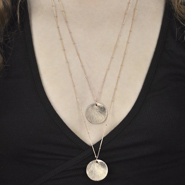 SALE - Brushed Disc Long Necklace - - Necklaces - Ofina