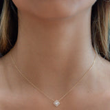 14k Solid Gold CZ Princess Cut Halo Necklace - - Necklaces - Ofina