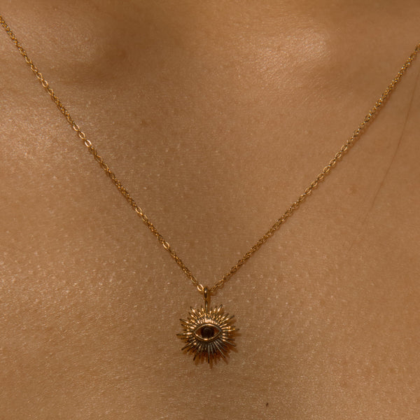 Black CZ Evil Eye Starburst Necklace - - Necklaces - Ofina