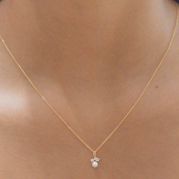 Pearl / CZ Cluster Necklace - - Necklaces - Ofina