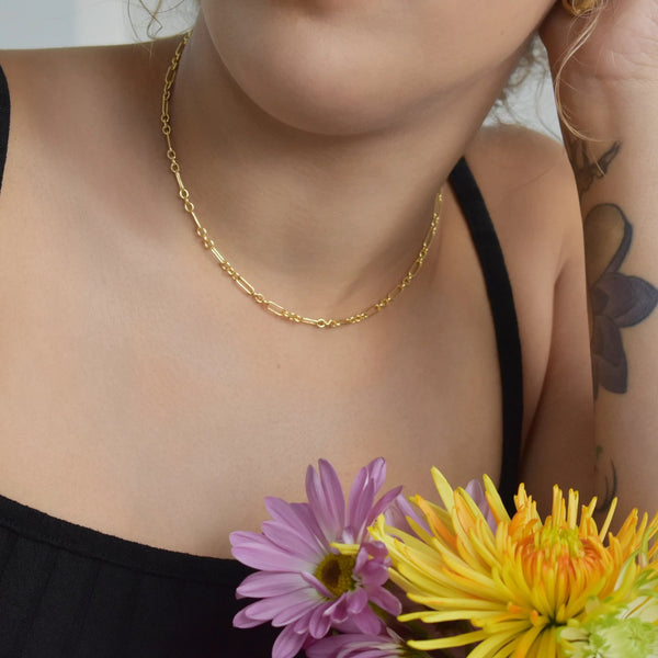 Elongated Oval & Round Link Chain Necklace - - Necklaces - Ofina