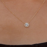 14k Solid Gold CZ Round Halo Necklace - - Necklaces - Ofina