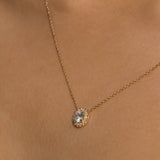 14k Solid Gold CZ Round Halo Necklace - - Necklaces - Ofina