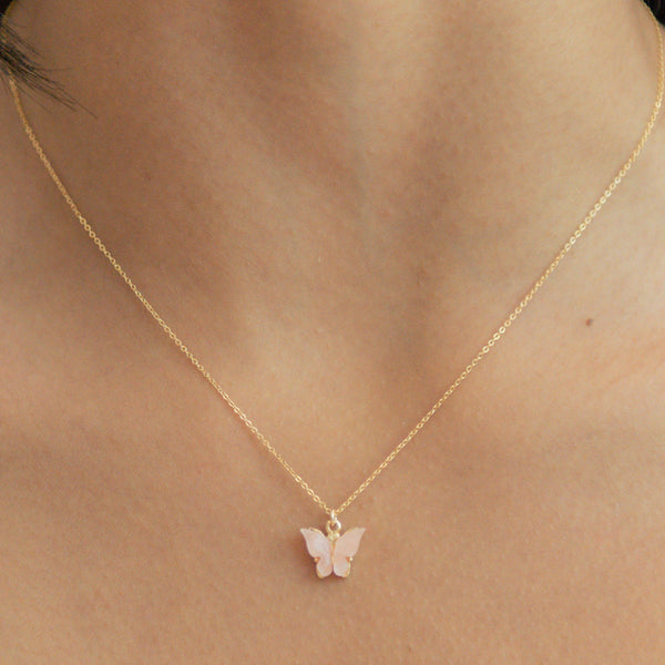 Pink Butterfly Necklace - - Necklaces - Ofina