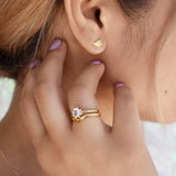 10k Solid Gold Textured & Smooth Chevron Ring - - Rings - Ofina