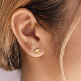 SALE - 10k Solid Gold CZ Sun Beam Studs - - Earrings - Ofina