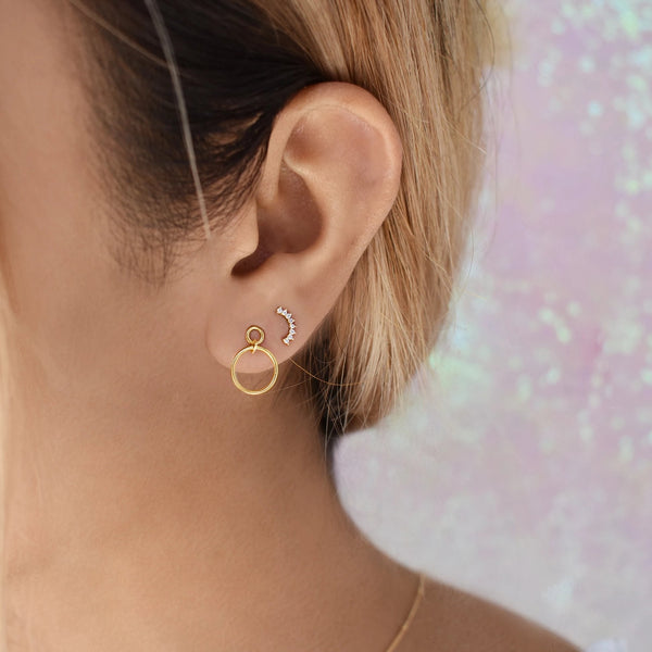 10k Solid Gold CZ Pear Crawler Studs - - Earrings - Ofina