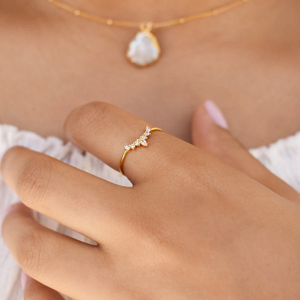 10k Solid Gold CZ Tiara Ring - - Rings - Ofina