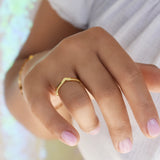 10k Solid Gold Textured & Smooth Chevron Ring - - Rings - Ofina