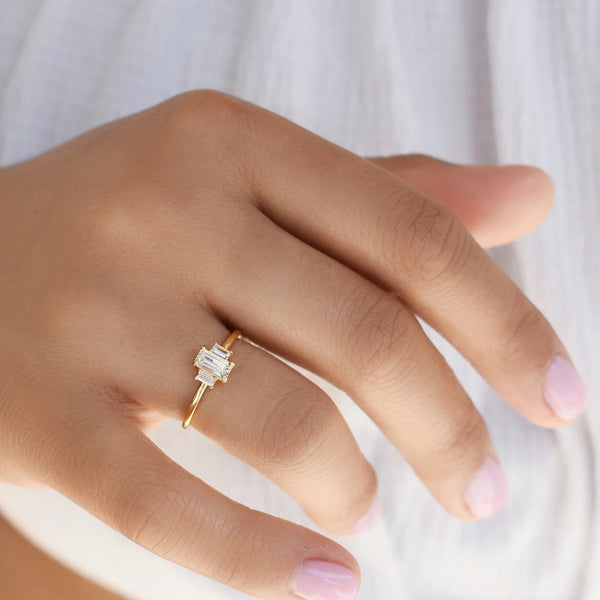 10k Solid Gold CZ Baguette Trapezoid Ring - - Rings - Ofina