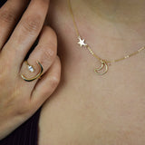 Moon Outline & Star Necklace - - Necklaces - Ofina
