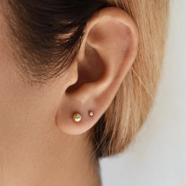 10k Solid Gold Sphere Studs - - Earrings - Ofina