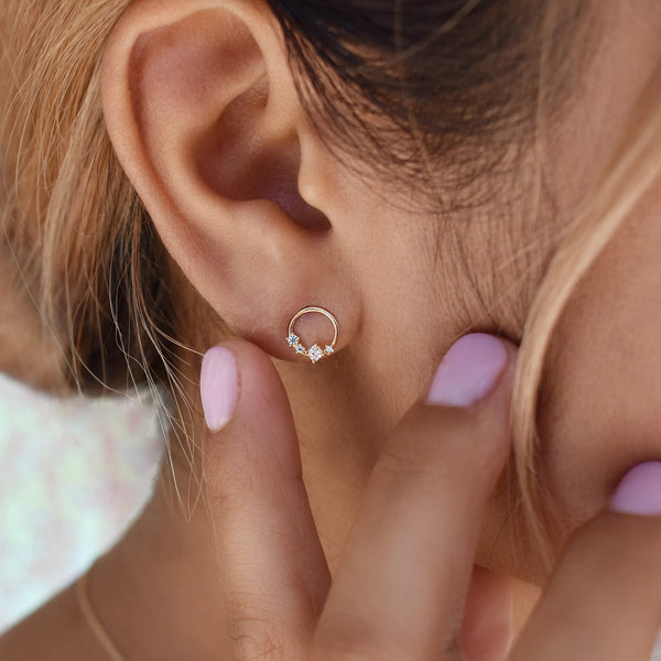 10k Solid Gold CZ Wreath Studs - - Earrings - Ofina