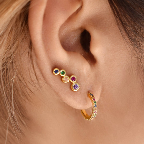 SALE - Colorful CZ Huggie Studs - - Earrings - Ofina