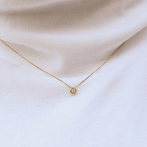 14k Solid Gold Single Diamond Bezel Necklace - - Necklaces - Ofina