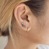10k Solid Gold CZ Textured Channel Huggie - - Earrings - Ofina