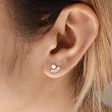 10k Solid Gold CZ Baguette Fan & Pearl Studs - - Earrings - Ofina
