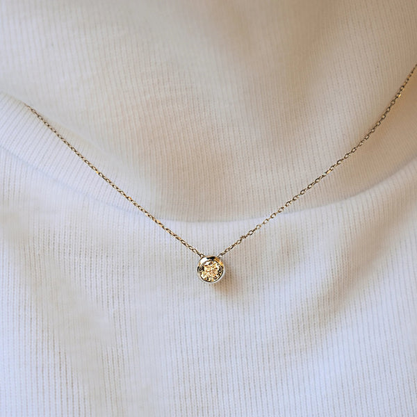 14k Solid Gold Single Diamond Bezel Necklace - - Necklaces - Ofina