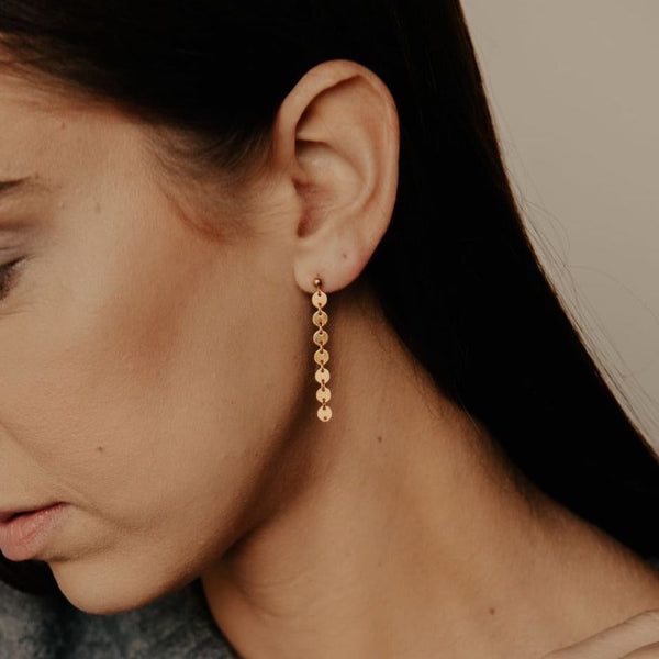 Tiny Disc Drop Earrings - - Earrings - Ofina