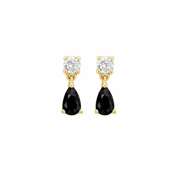 CZ Black / Clear Dangle Teardrop Studs - - Earrings - Ofina