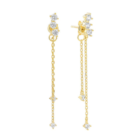 Triple CZ Chain Drop Studs - gold - Earrings - Ofina