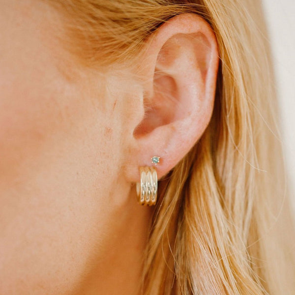 Triple Lined Hoop Post Earrings - - Earrings - Ofina