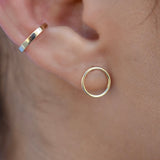 10k Solid Gold Circle Outline Studs - - Earrings - Ofina