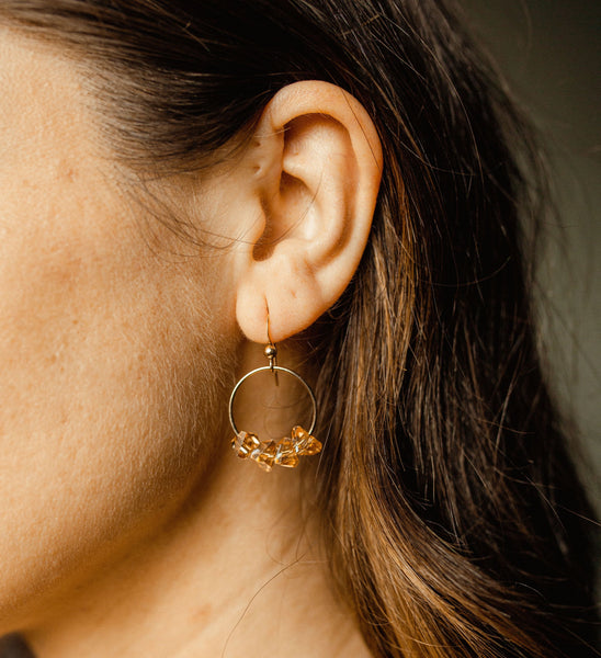 Coral Crystal on Circle Earrings - - Earrings - Ofina