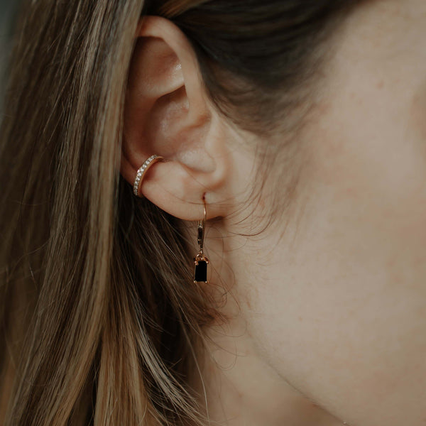 Tiny Black Emerald Leverback Earrings - - Earrings - Ofina