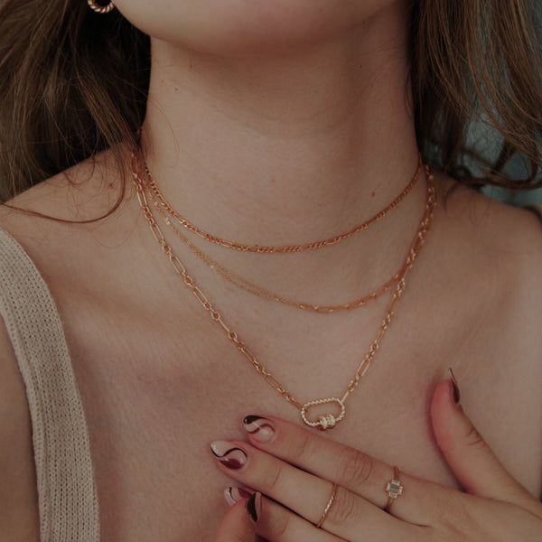 Split Oval Link & Double Thin Chain Necklace - - Necklaces - Ofina