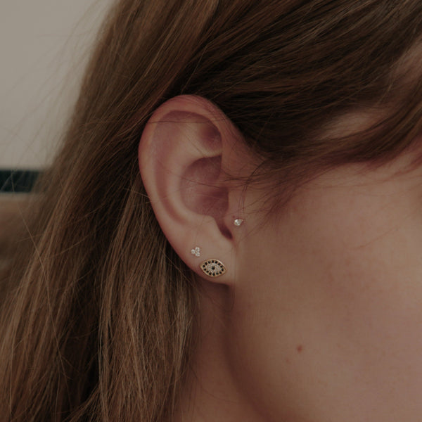 10k Solid Gold Tiny CZ Teardrop Studs - - Earrings - Ofina